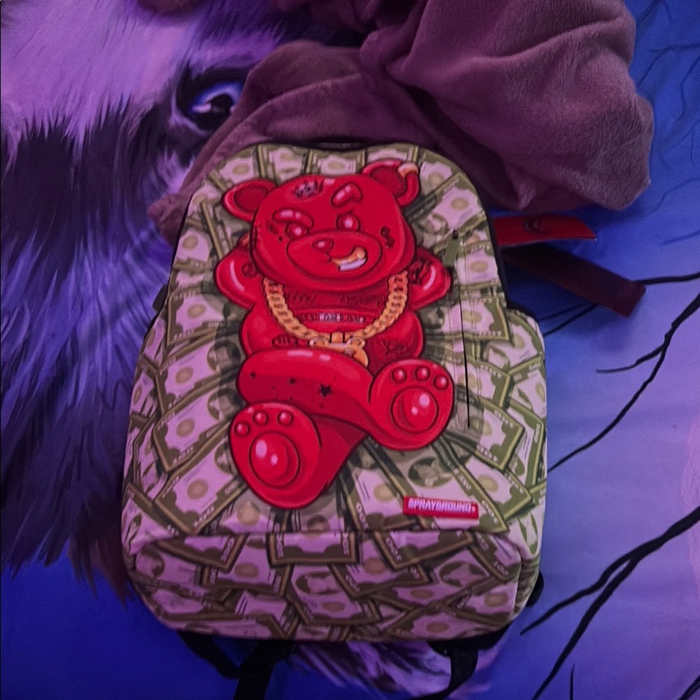 Sprayground Green and Red Heart Backpack